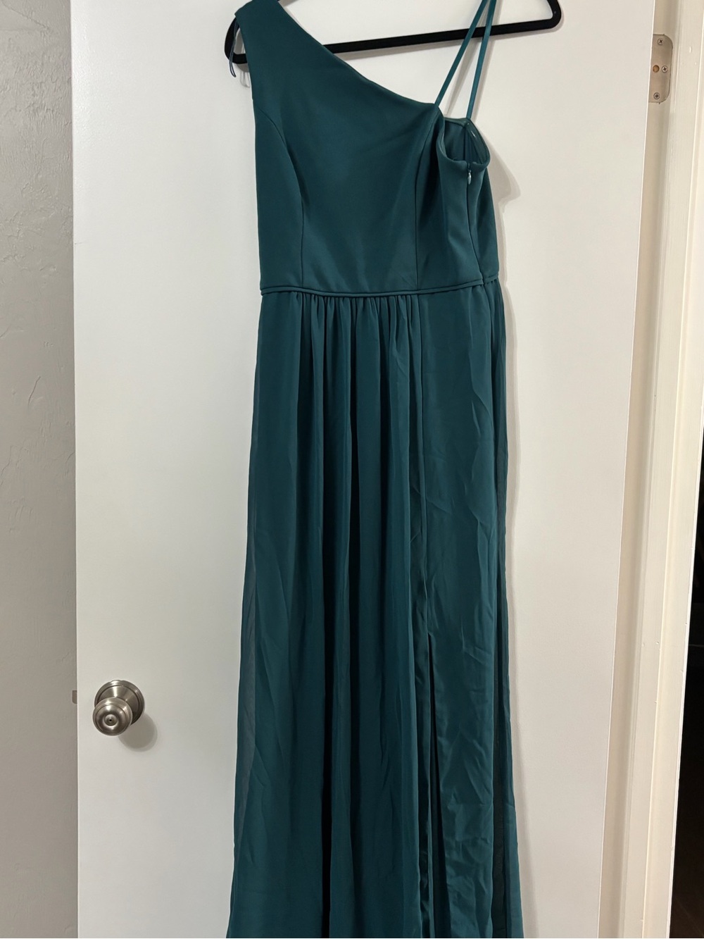 Adrianna Papell Teal One-Shoulder Evening Gown